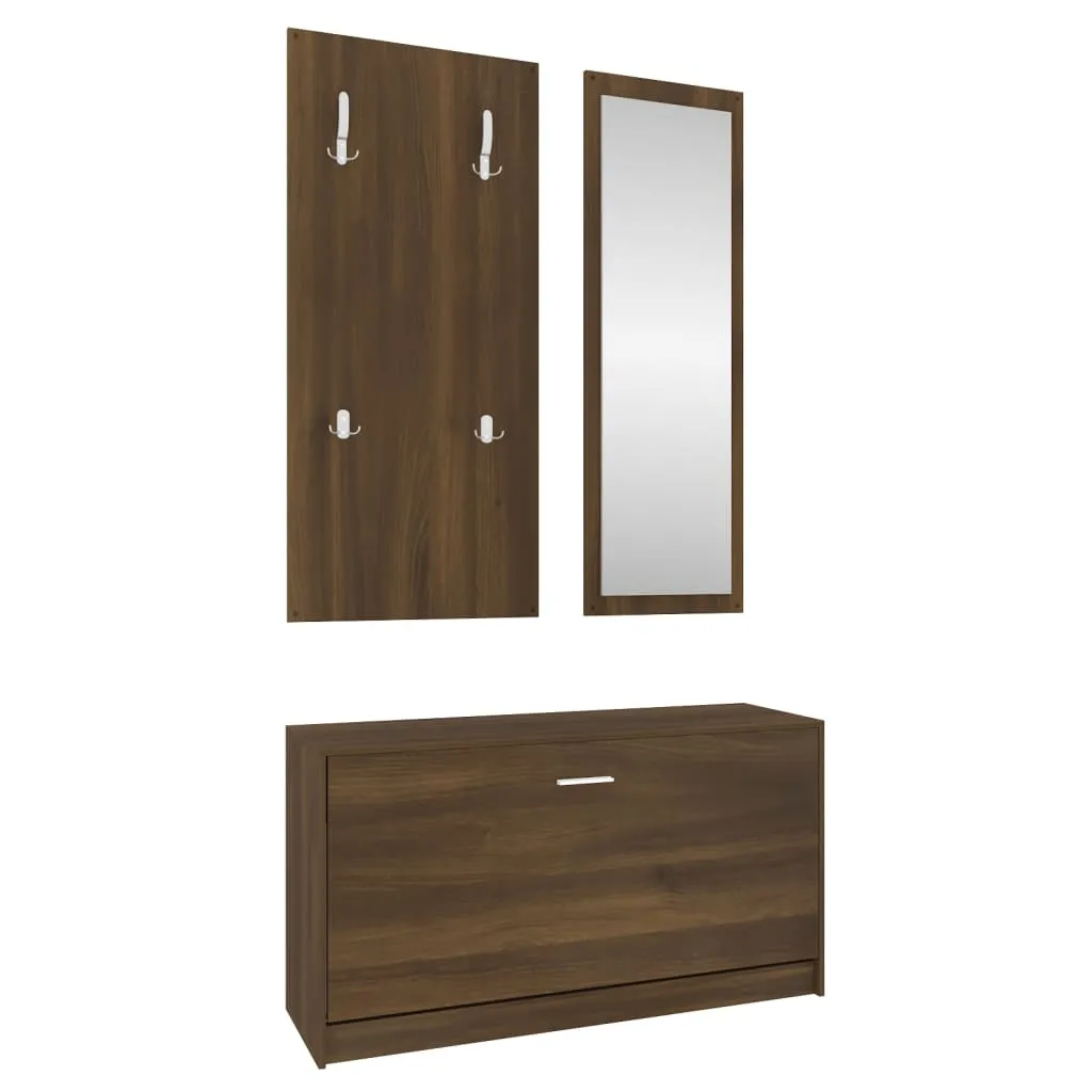 3-in-1 Shoe Cabinet Set Brown Oak Engineered Wood