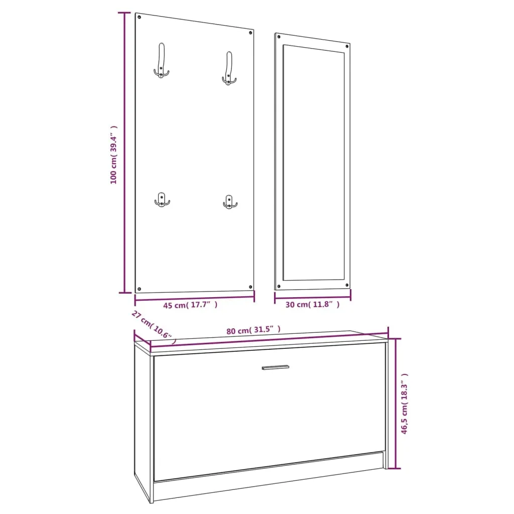 3-in-1 Shoe Cabinet Set Grey Sonoma Engineered Wood