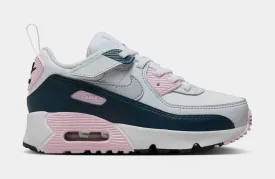 Air Max 90 EasyOn Preschool Lifestyle Shoes (White/Pink Foam/Armoury Navy/Wolf Grey)