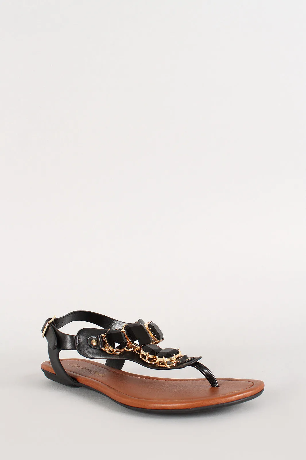 City Classified Gemstone T-Strap Thong Flat Sandal