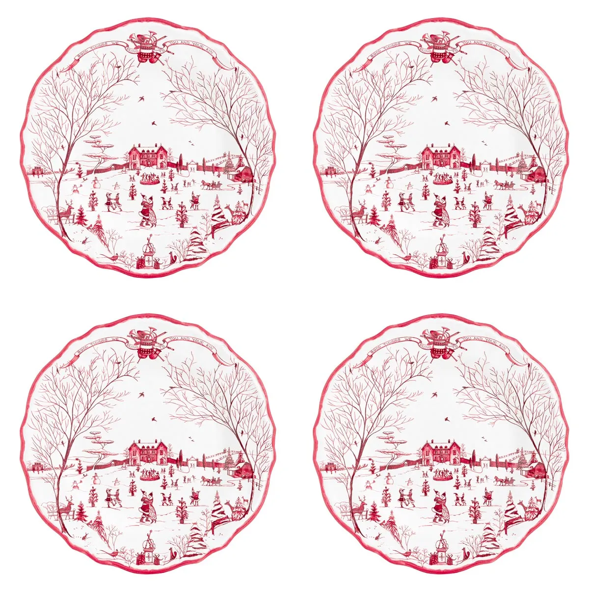 Country Estate Winter Frolic Melamine Dinner Plate, Set of 4