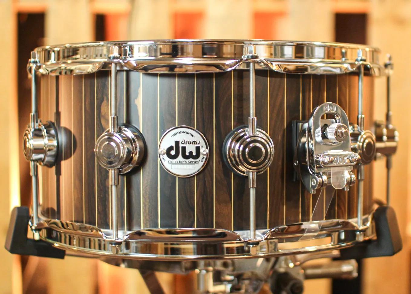 DW 6.5x14 Collector's 333 Natural Hard Satin over Pinstripe Ziricote Snare Drum - SO#1352250