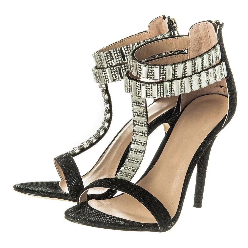 Forget Me Not High Heel Jewel And Diamante T-Bar Sandal