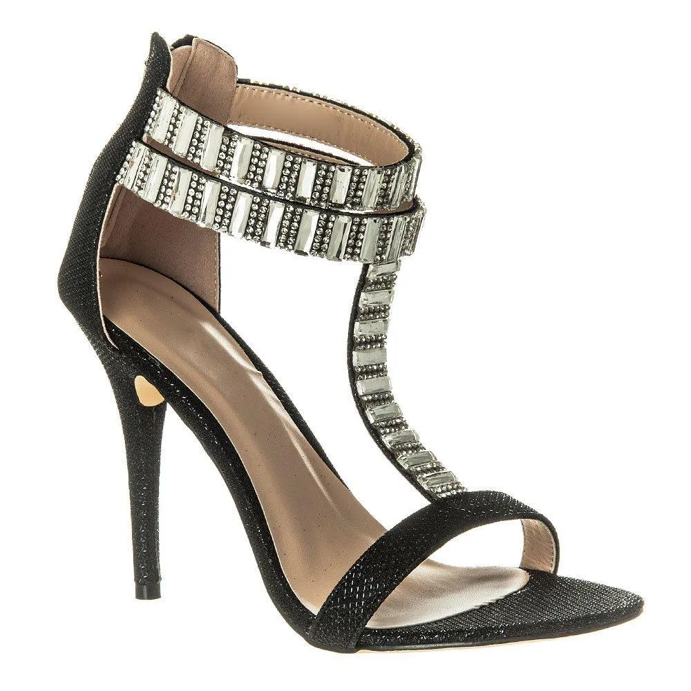 Forget Me Not High Heel Jewel And Diamante T-Bar Sandal