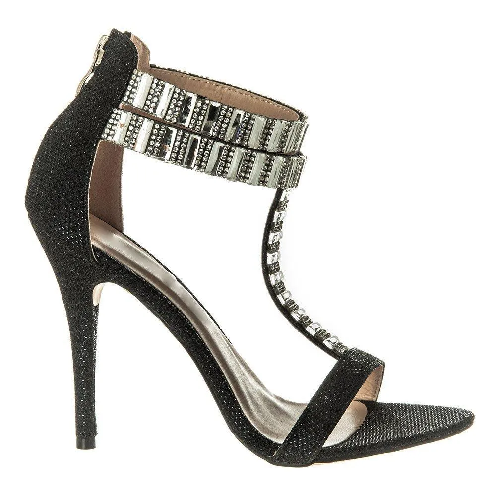 Forget Me Not High Heel Jewel And Diamante T-Bar Sandal