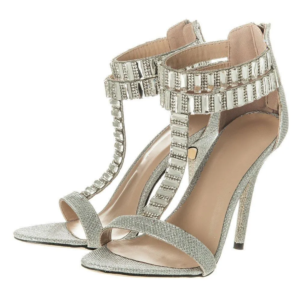 Forget Me Not High Heel Jewel And Diamante T-Bar Sandal