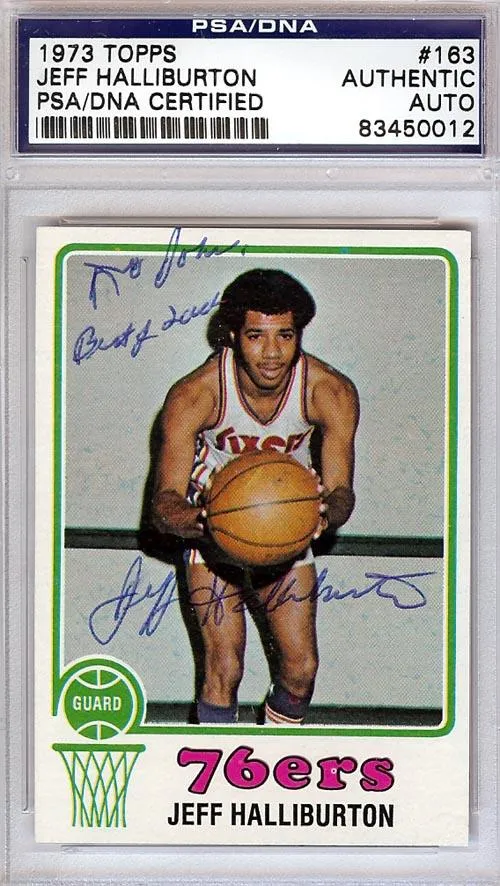 Jeff Halliburton Autographed 1973 Topps Card #163 Philadelphia 76ers "To John" PSA/DNA #83450012