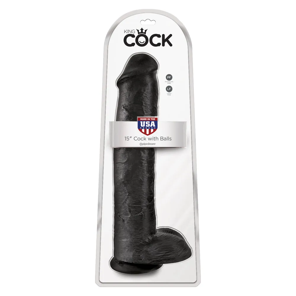 King Cock 15 Inch Cock With Balls Black