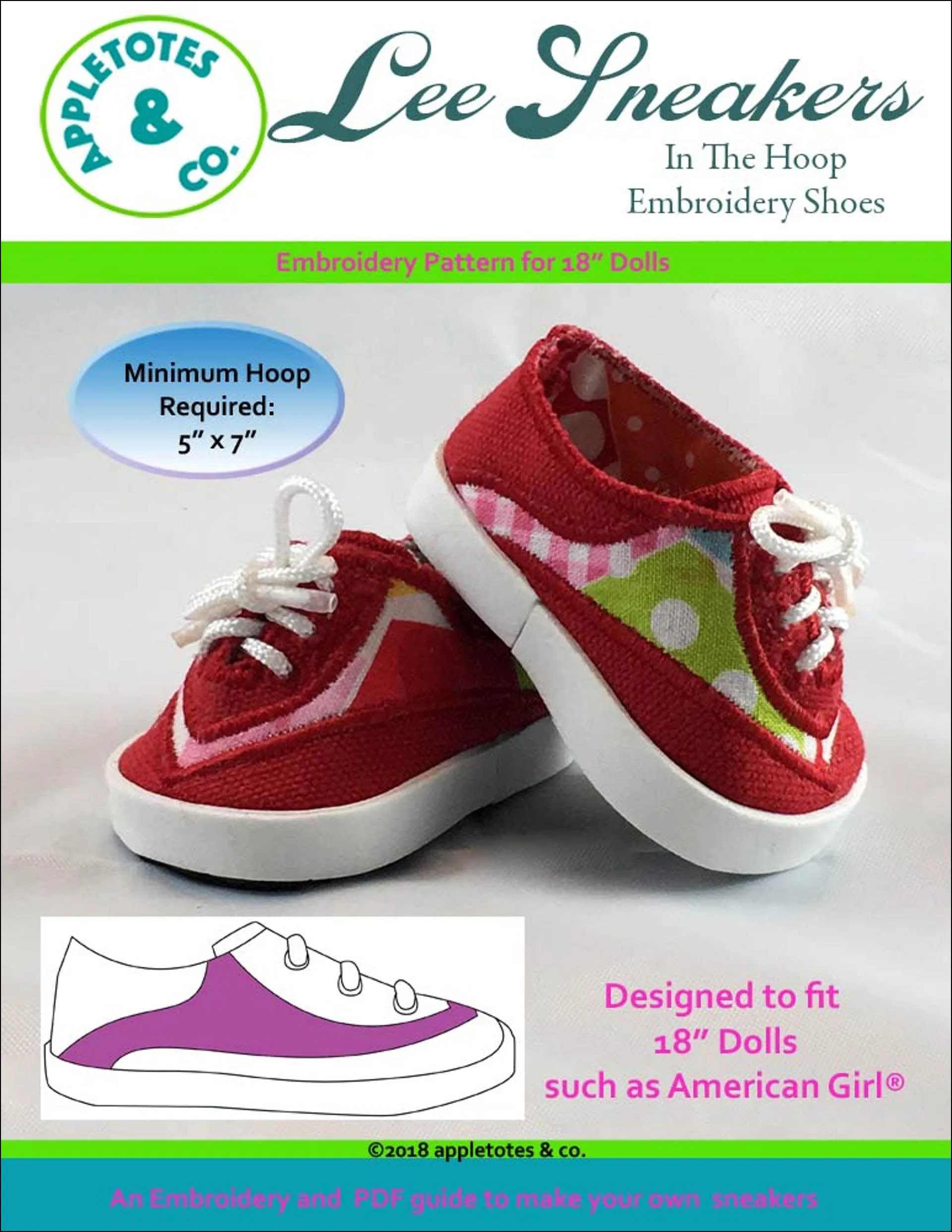 Lee Sneakers ITH Embroidery Patterns for 18" Dolls