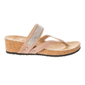 Low Cork Wedge Heel Toe Post Diamante Mule Sandal