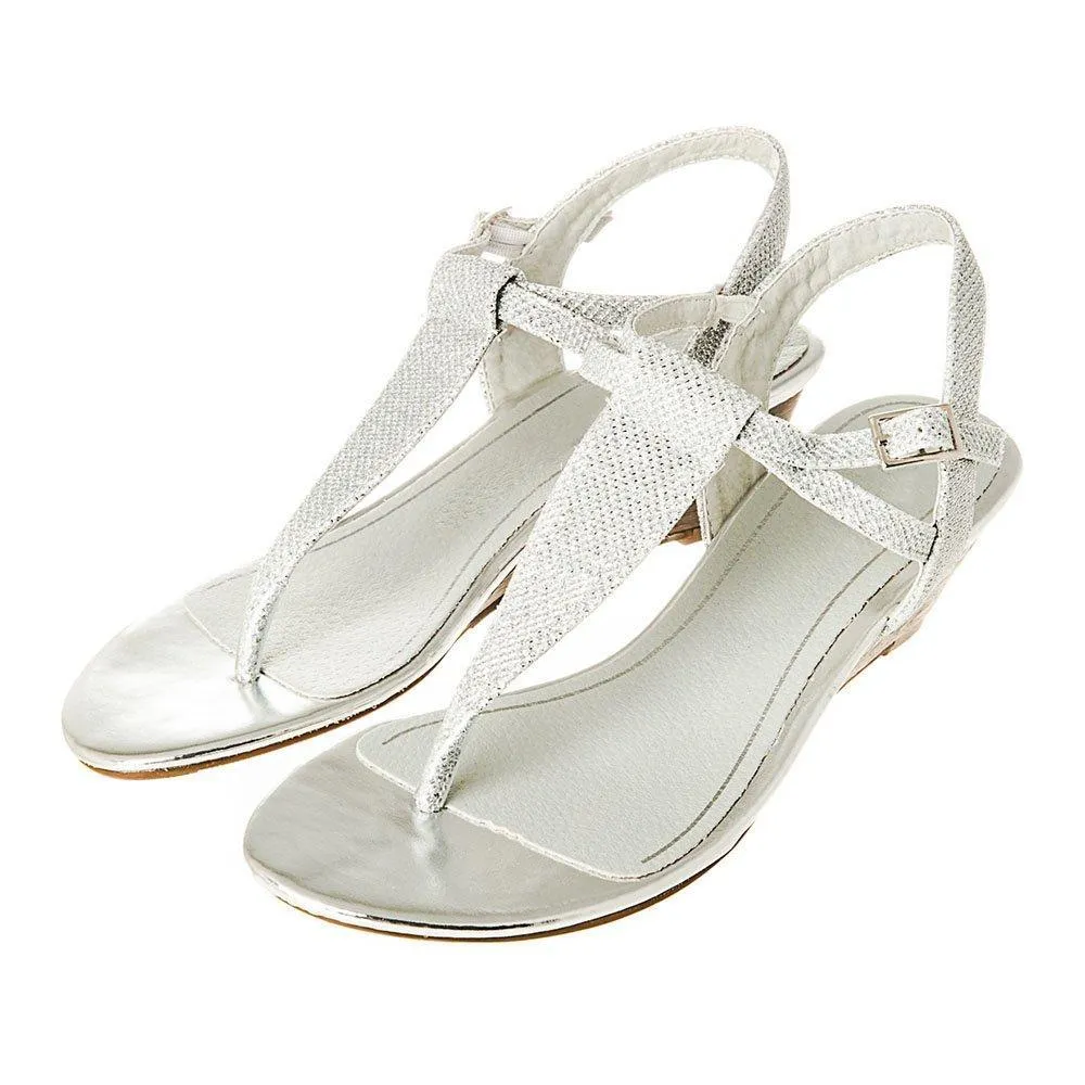 Low Heel Wedge Toe-Post Ankle Strap Sandal