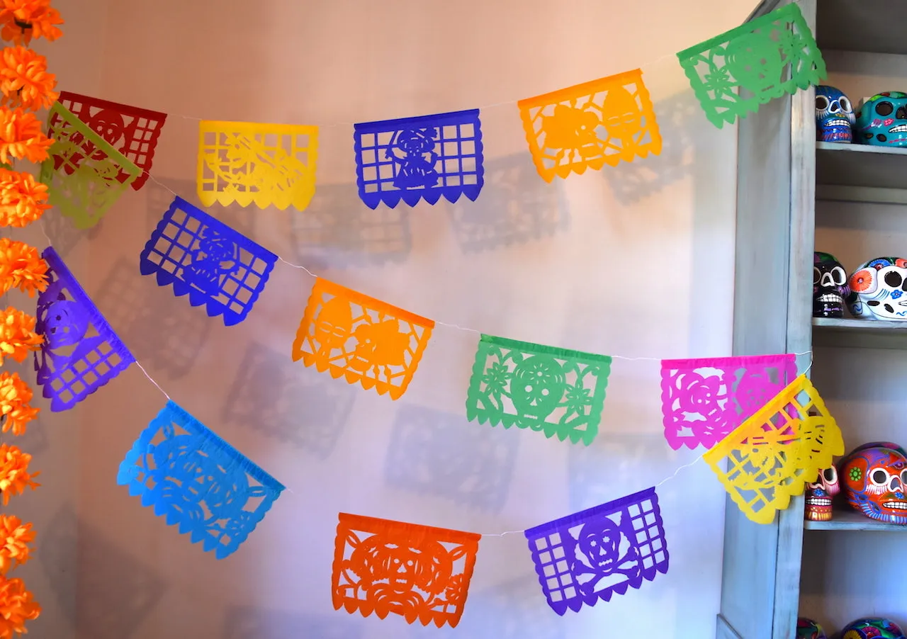 Mexican Day Of The Dead Bunting Halloween Decor | 5m/16ft Banner with 16 Small Flags