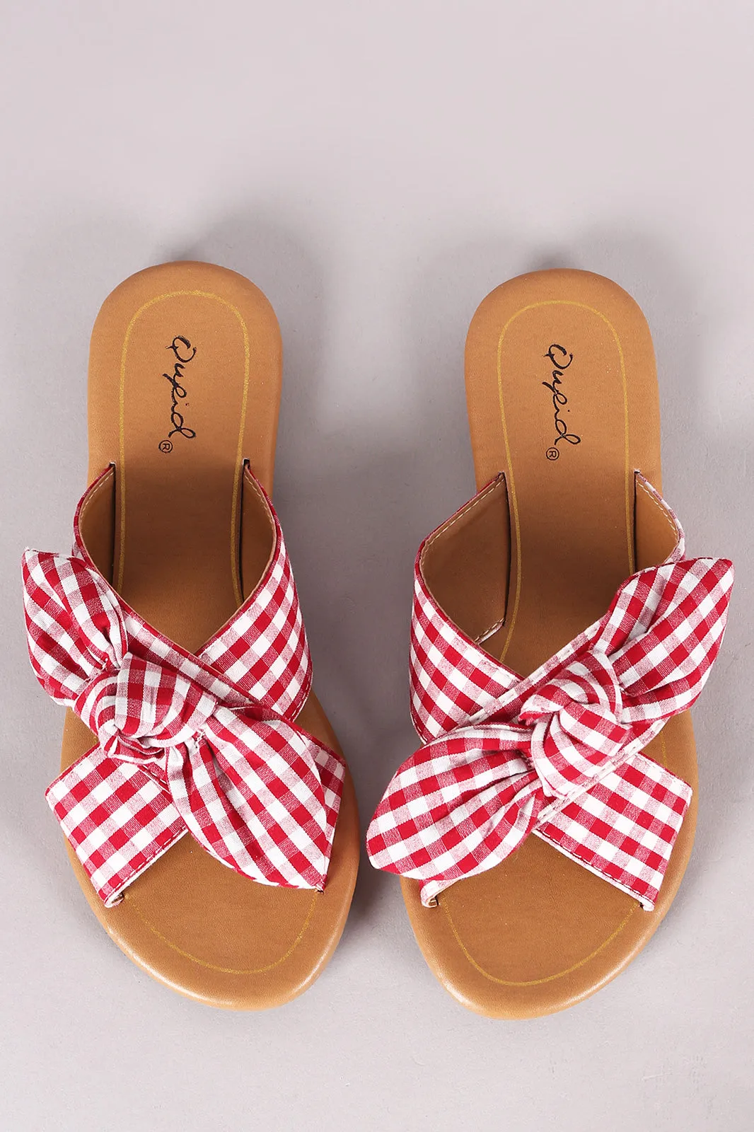 Qupid Knotted Bow Accent Cross Band Slide Flat Sandal