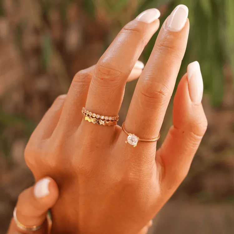 Real Gold Hexagon Ring 0400 (Size 7) R1746