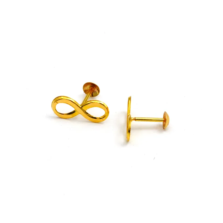 Real Gold Infinity Studs with Long Screw Tops Perfect for Ear and Nose Piercings E1896