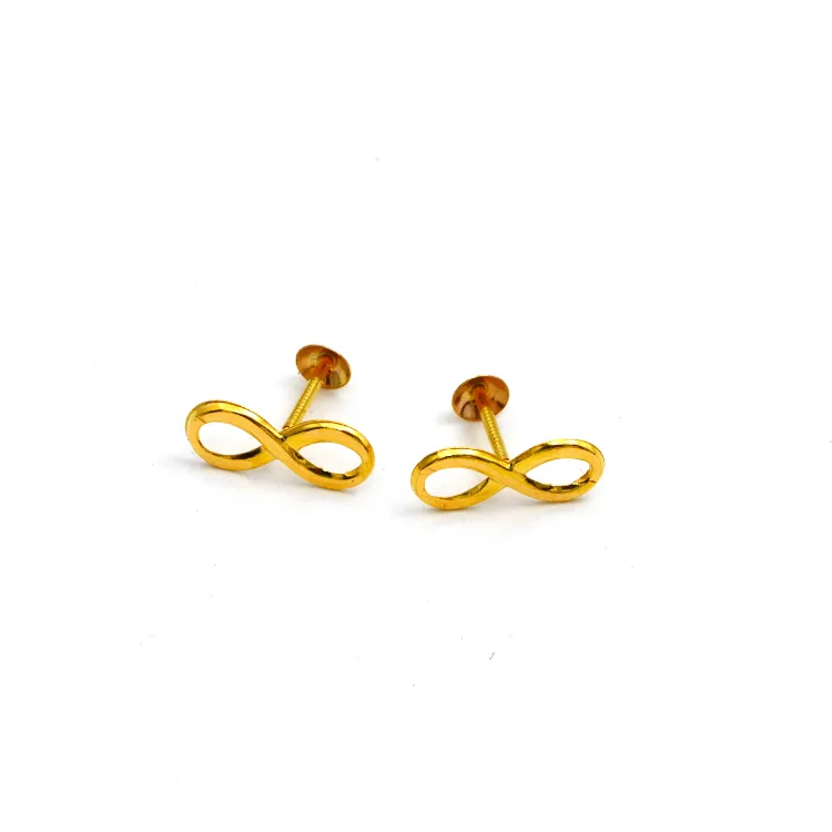 Real Gold Infinity Studs with Long Screw Tops Perfect for Ear and Nose Piercings E1896