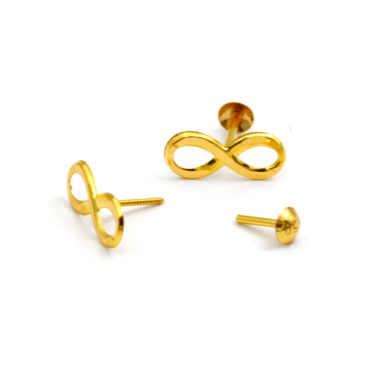 Real Gold Infinity Studs with Long Screw Tops Perfect for Ear and Nose Piercings E1896