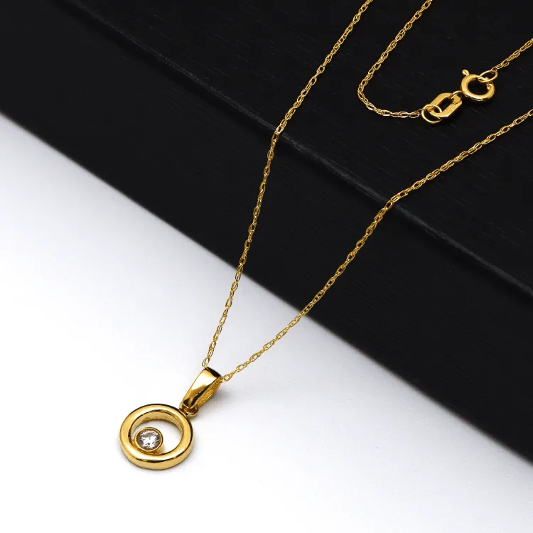 Real Gold Small Round Side Stone Necklace 0842 CWP 1805