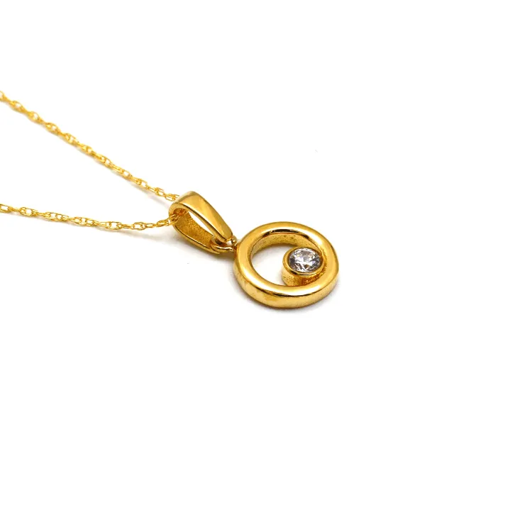 Real Gold Small Round Side Stone Necklace 0842 CWP 1805