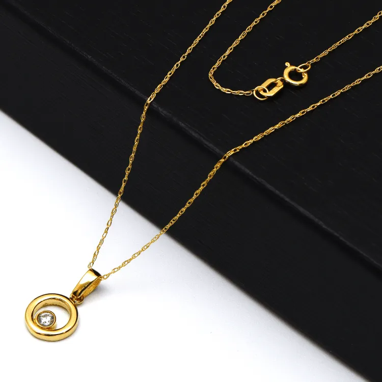 Real Gold Small Round Side Stone Necklace 0842 CWP 1805