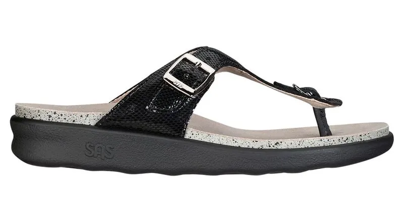 SAS Women's Sanibel T-Strap Slide Sandal BLACK SNAKE