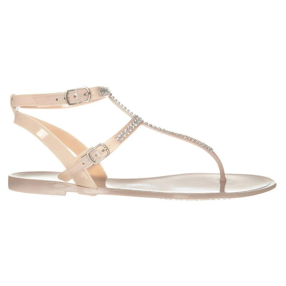 Snow White Flat Diamante  Gladiator T-Bar Sandal