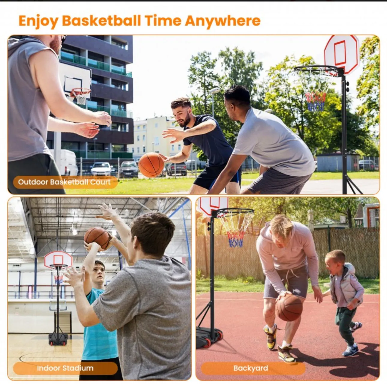 Super Cool Heavy Duty Adjustable Basketball Net / Hoop With Wheels | Stand | From 5.5ft To 7ft | Indoor | Outdoor