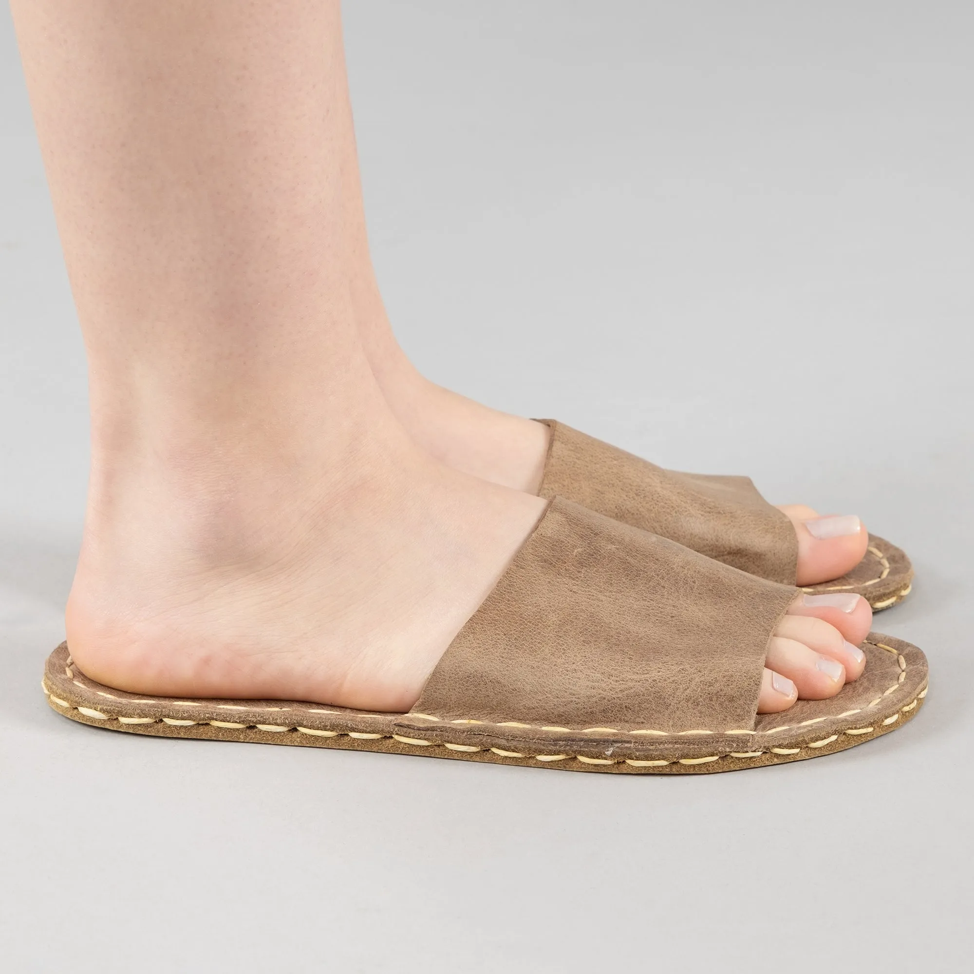 Tan Barefoot Slide Sandals