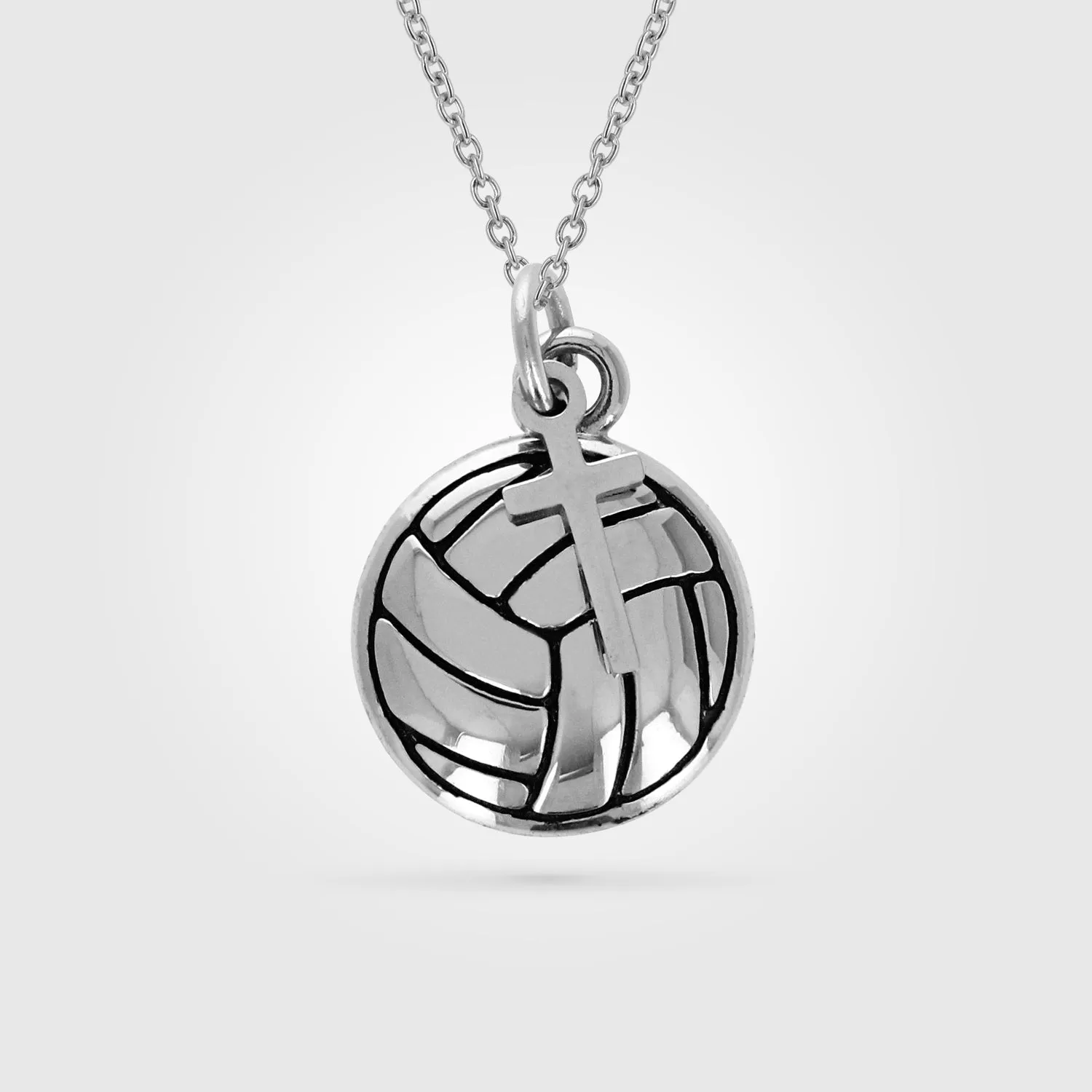 Volleyball Necklace w/ Dangle Cross Pendant | Stainless Steel